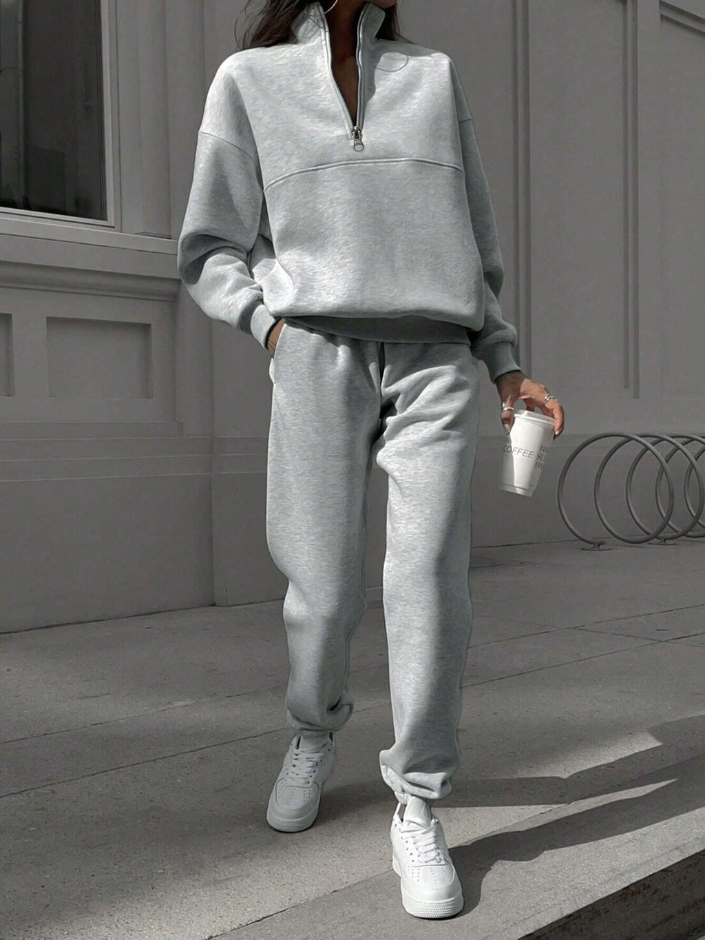 SHEIN X Carly Lawrence INAWLY Women'S Half Zipper Hoodie and Jogger Pants Two Piece Set Fall Cloth for Women