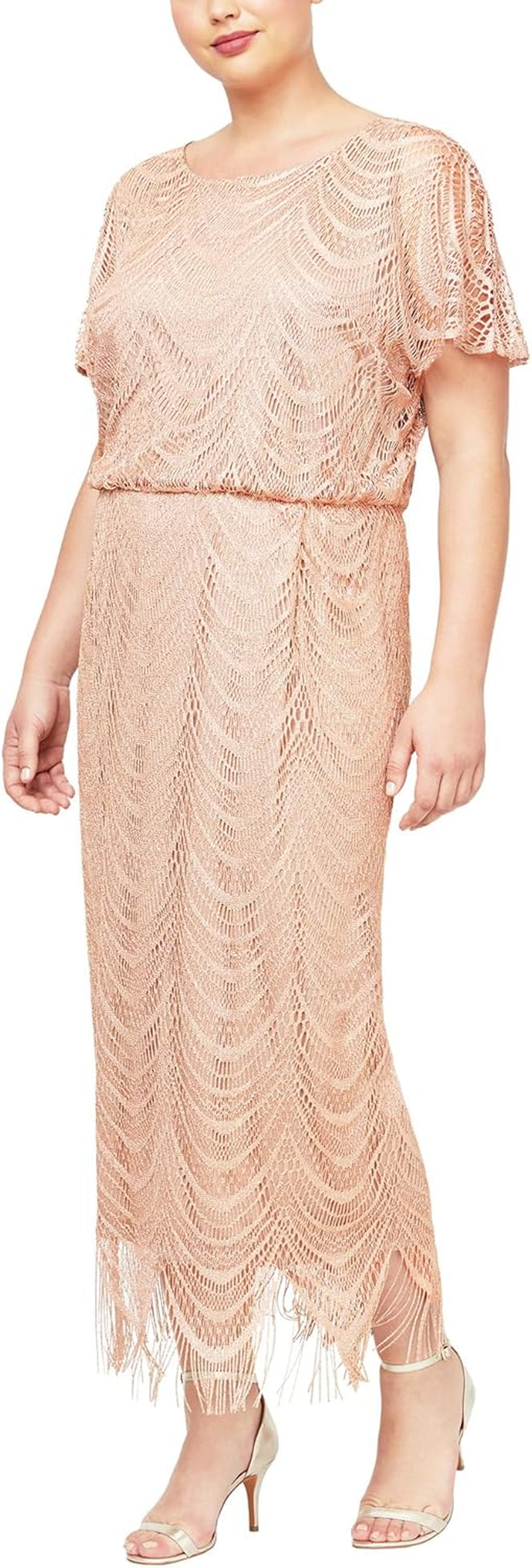 Women'S Metallic Crochet Dress with Fringe Hemline